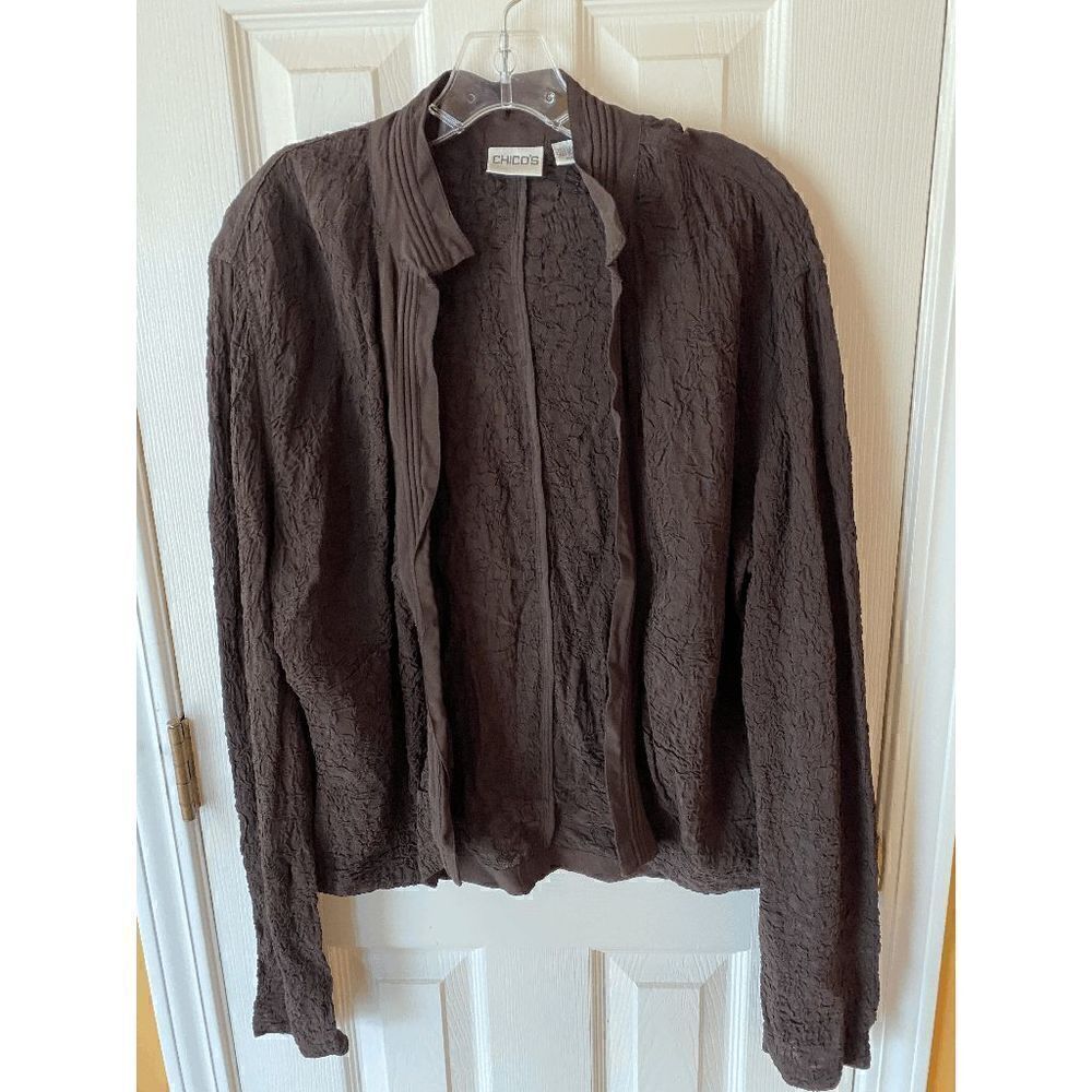 Chico's Womens Open Front Collared Fukuro Cardigan Sweater Brown Sz 1